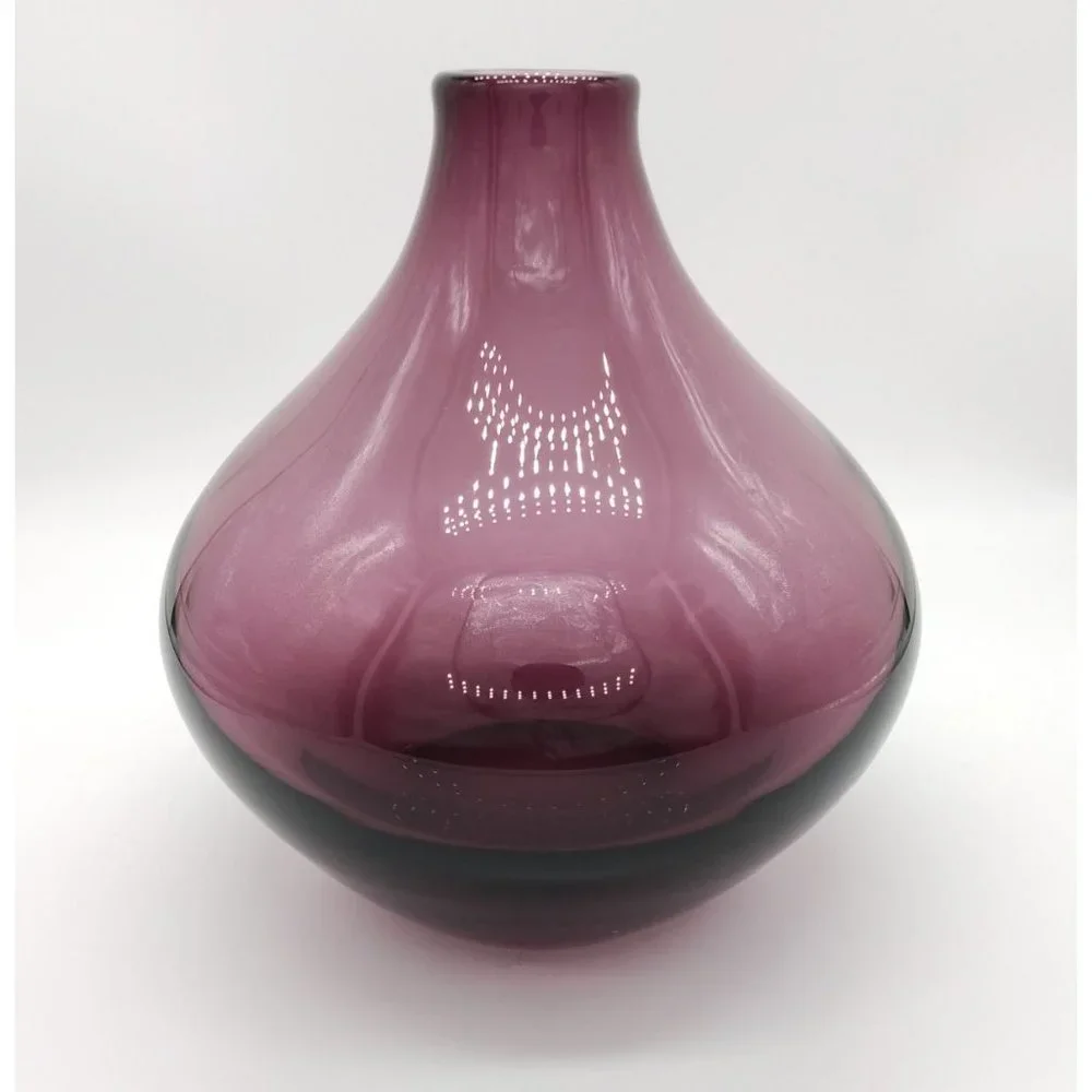 Vintage Polish Plum Art Glass Vase, Home Décor